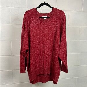 Athleta Crossroads Crewneck Sweater Red Cable Knit Size 2X Metallic Pullover‎